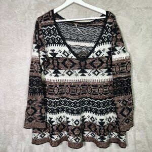 Free People Cabin Fever Fair Isle Wool Pullover Tunic Sweater Size Large